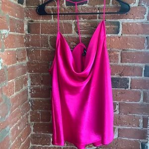 Silk Cowl Neck Hot Pink Top